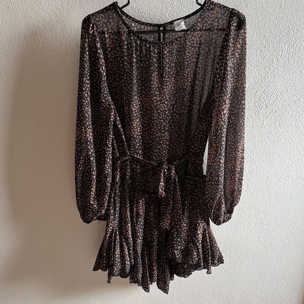 FLAWLESS Black and Brown Patterned Sheer Dress Medium